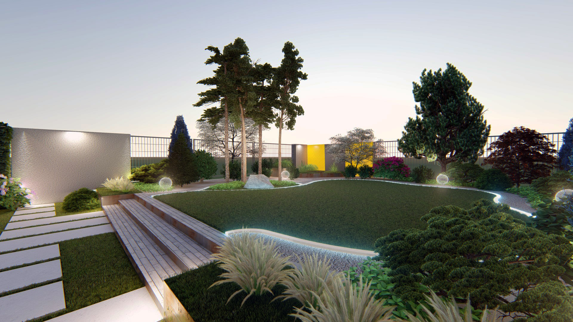 дизайн освещения участка ландшафтный свет